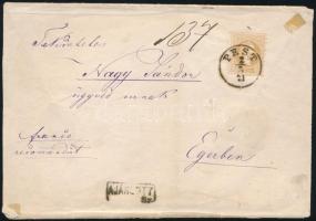 1871 15kr + 10kr ajánlott levélen "PEST" - "EGER HEVESBEN"