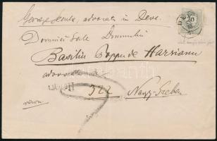 1879 20kr alsó ernyős vésésjavítással ajánlott levélen "DÉVA" - Nagy Szeben