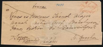 1839 Franco levél piros "Presburg Franco" - Sz. Groth