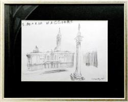 Szemethy Imre (1945-): Santa Maria Maggiore-bazilika, Róma, 1993. Ceruza, papír, jelzett. Üvegezett fakeretben, 21x29 cm