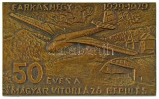 1979. "50 éves a magyar vitorlázó repülés - Farkashegy 1929-1979" egyoldalas, öntött bronz emlékplakett (61x99,5mm) T:AU