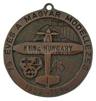 1984. "75 éves a Magyar Modellezés - MHSZ Hungary 1909-1984" egyoldalas, öntött bronz emlékplakett füllel, hátoldalán gravírozással (80mm) T:AU