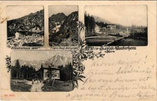 1906 Tátraszéplak, Tatranska Polianka, Westerheim (Tátra, Magas-Tátra, Vysoké Tatry); Schlesierhaus, Franz-Josefs-Spitze, Tátra-Széplak-Weszterheim / Sziléziai ház, Ferenc József-csúcs, Hotel Weszter szálloda, nyaraló. Kunstverlag v. Franz Pietschmann / chalet, tourist house, mountain, hotel, villa. Art Nouveau, floral (fl)