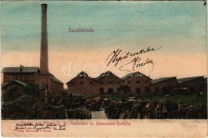 Belistye, Belisce; Tanninfabrik, Werke der Firma S. H. Gutmann. Verlag Fischer &amp; Sohn / tanningyár (csersavgyár) fűrésztelep / tannic acid factory, sawmill (EK)