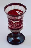 Emlékpohár. Parád, cca 19. sz. második fele, rubinpácolt mintával, lepattanásokkal, m: 13 cm