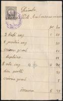 ~1890 Nagykőrösi számla okmánybélyeg helyett 1kr postabélyeggel