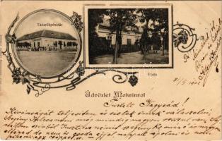 1902 Homokrév, Mokrin; Takarékpénztár, Posta. Szecsánsky Sándor kiadása / saving bank, post office. Art Nouveau, floral (EK)