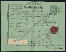 1875 Utánvételes szállítólevél "BUDAPEST / FŐPOSTA" Czegléd
