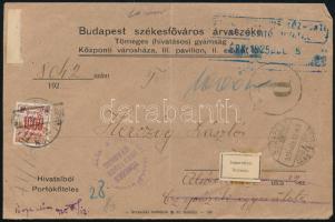 1925 Hivatalból portóköteles levél érvénytelenített portóval visszaküldve