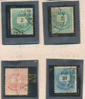 4 db krajcáros bélyeg: lemezforrasztás maradványainak színes lenyomatai bélyegek közötti részeken