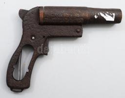 Régi rakétapisztoly / jelzőpisztoly, közepes állapotban, 19x17 cm