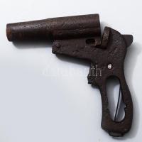 Régi rakétapisztoly / jelzőpisztoly, közepes állapotban, 19x17 cm