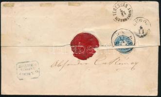 1864 / 1867 vegyes bérmentesítés!! 1867. nov. 2. 1864 10kr + 1867 5kr ajánlott levélen "ESSEK&q...