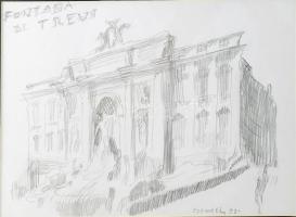 Szemethy Imre (1945-): Trevi-kút, Róma, 1993. Ceruza, papír, jelzett. Üvegezett fakeretben, 21x29 cm