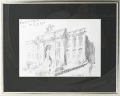 Szemethy Imre (1945-): Trevi-kút, Róma, 1993. Ceruza, papír, jelzett. Üvegezett fakeretben, 21x29 cm