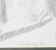 Szemethy Imre (1945-): Trevi-kút, Róma, 1993. Ceruza, papír, jelzett. Üvegezett fakeretben, 21x29 cm