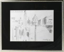 Szemethy Imre (1945-): Forum Romanum, Róma, 1993. Ceruza, papír, jelzett. Üvegezett fakeretben, 21x2...