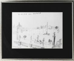 Szemethy Imre (1945-): Piazza del Popolo, Róma, 1993. Ceruza, papír, jelzett. Üvegezett fakeretben, 21x29 cm