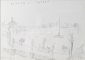 Szemethy Imre (1945-): Piazza del Popolo, Róma, 1993. Ceruza, papír, jelzett. Üvegezett fakeretben, ...