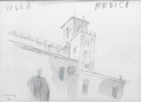 Szemethy Imre (1945-): Villa Medici, Róma, 1993. Ceruza, papír, jelzett. Üvegezett fakeretben, 21x29 cm