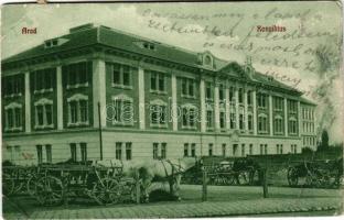1908 Arad, Konviktus, lovasszekerek. Ifj. Klein Mór kiadása / convict, horse chariots (EB)