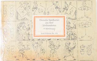 Deutsche Spielkarten aus fünf Jahrhunderten. 32 farbige Tafeln. Hrsg. von Hellmut Rosenfeld und Erwin Kohlmann. Insel-Bücherei Nr. 755. Erschienen,1964,Insel Verlag, 51 p. Német nyelven. Kiadói kartonált papírkötés.