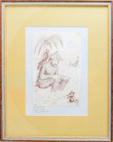 Kaján Tibor (1921-2016): Robinson, a klasszikus hajléktalan (karikatúra). Tus, fedőfehér, papír, jel...