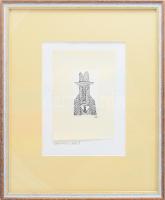 Kaján Tibor (1921-2016): Szociális haló (karikatúra). Tus, fedőfehér, papír, jelzett, 8x4,5 cm. Üveg...