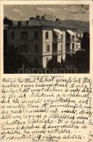 1914 Abbazia, Opatija; Hotel Pension Victoria / Viktoria penzió, Magyar ház, tengerre néző homlokzat, hátoldalon nézet az erkélyről / hotel advertisement (EK)