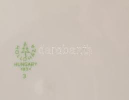 Hollóházi zöld virágmintás 23 darabos mélytányér készlet, jelzett, d: 24 cm