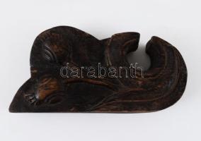 Régi ópium mérleg, faragott fa tartóban, 16x8 cm