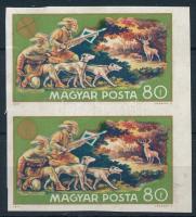 1971 Vadászati világkiállítás 80f vágott pár fekete színnyomat nélkül (ráncok, betapadás / creases, gum disturbance)