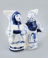 Gzhel asszonypár, jelzett, hibátlan, m: 8 cm