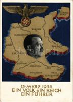 1938 März 13. Ein Volk, ein Reich, ein Führer! / Adolf Hitler, NSDAP German Nazi Party propaganda, map, swastika. 6 Ga + So. Stpl. (EB)