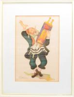 Olvashatatlan (S. M?) jelzéssel: Tórával táncoló rabbi. Nyomat, selyem. Hátoldalán Manor Gallery, Iz...