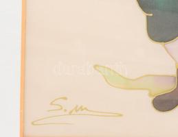 Olvashatatlan (S. M?) jelzéssel: Tórával táncoló rabbi. Nyomat, selyem. Hátoldalán Manor Gallery, Iz...