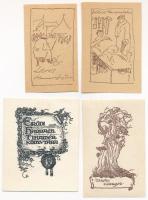 Haranghy Jenő (1894-1951): 4 db ex libris. Klisé, papír, jelzett a klisén, hátoldalán Haranghy Jenő bélyegzésével, 5x3 cm körüli méretekben