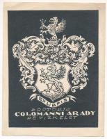 Radványi Román Károly (1900-1957): Ex libris doctoris Colomanni Arady, fametszet, papír, jelzett a hátoldalán bélyegzéssel, 14,5x11 cm