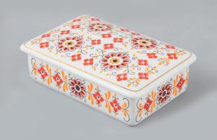 Hollóházi magyaros mintás bonbonier, jelzett, hibátlan, 13,5x9 cm