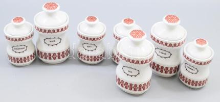 Aquincum 7 darabos fűszertartó készlet, jelzett, egyik darabon sérüléssel, m: 14,5 cm alatt