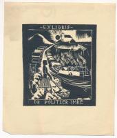 Vadász Endre (1901-1944): Ex libris Politzer Imre. Fametszet, papír, jelzett a metszeten, lapszéli apró folttal, 8×7 cm