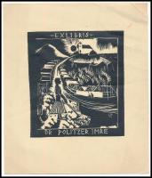 Vadász Endre (1901-1944): Ex libris Politzer Imre. Fametszet, papír, jelzett a metszeten, lapszéli apró folttal, 8×7 cm