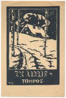 Tompos Ernő (1907-1989): Ex libris Tompos. Linómetszet, papír, jelzett a linón, lapszéli apró folttal, 15×10 cm