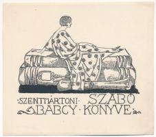 Sassy Attila (1880-1967): Szentmártony Szabó Babcy könyve (ex libris), klisé, papír, jelzett a klisén. 7x9 cm