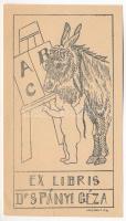 Spányi Géza (1869-1946): Ex libris Spányi Géza, 1937. Klisé, papír, jelzett a klisén. 12,5x6,5 cm
