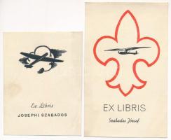 Jelzés nélkül: 2 db ex libris Szabados József (egyik cserkész vitorlázórepülő), klisé, papír, 11×7 és 7x5 cm