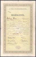 1934 Segédlevél a váci ipartestülettől, műszerész részére