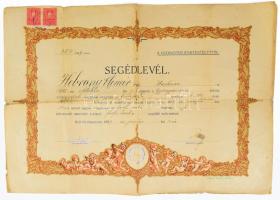 1929 Gyöngyös, Segédlevél Hebrony Elemére részére férfi szabó