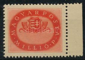 1946 Milliós 1 millió P ívszéli bélyeg értékszám nélkül. Rendkívül ritka!