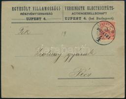 1903 Egyesült Villamossági Rt. boríték Zsolnay Gyárak részére